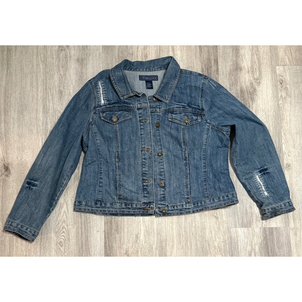 Baccini Women's XL Denim Jacket Blue Jean Classic Button Up Comfort Casual
